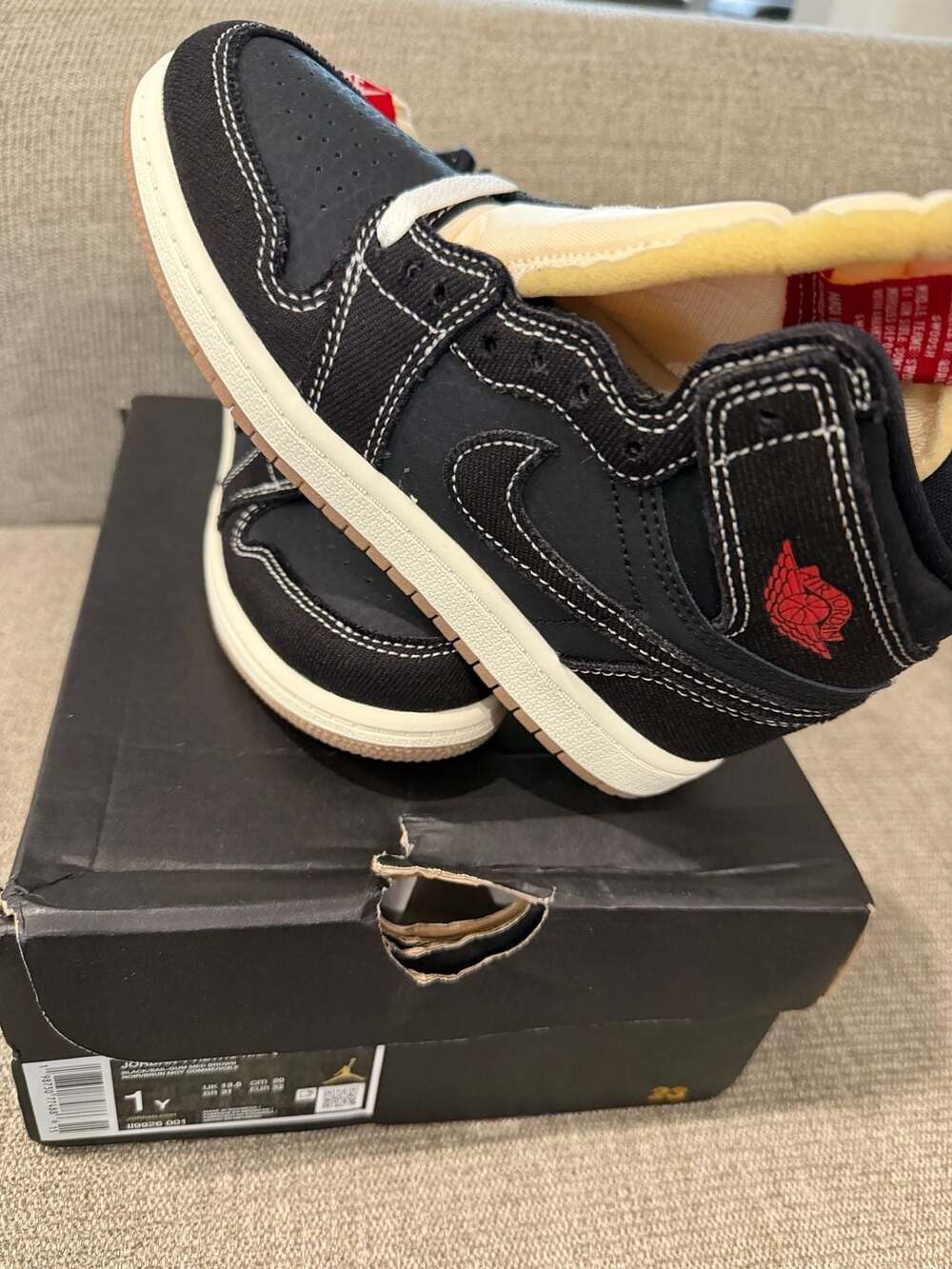 Jordan 1 Retro High OG FC (PS) Black/Sail-Gum Med Brown Size 1Y